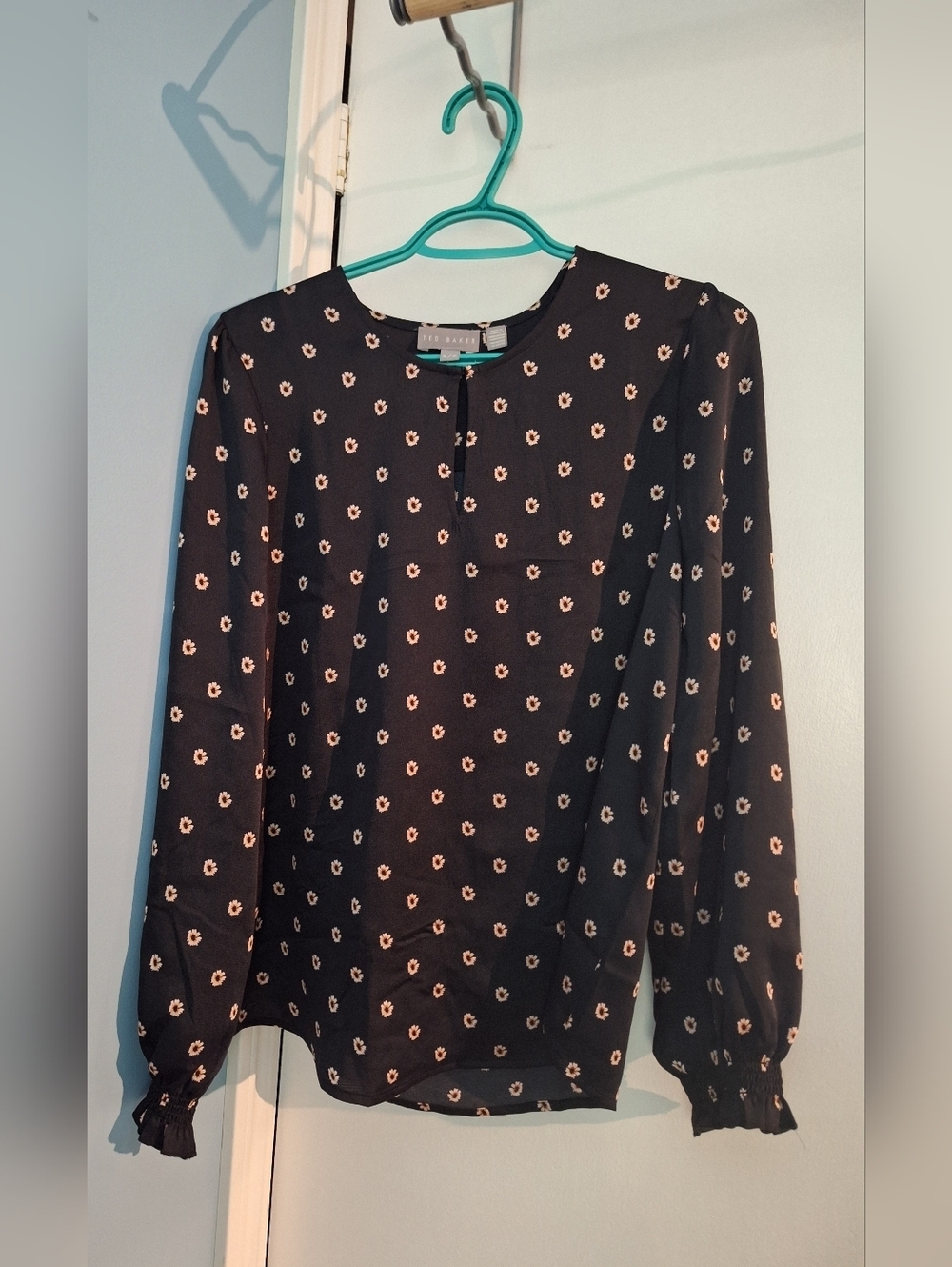 Ted Baker Black Floral Print Long Sleeve Blouse Size Medium